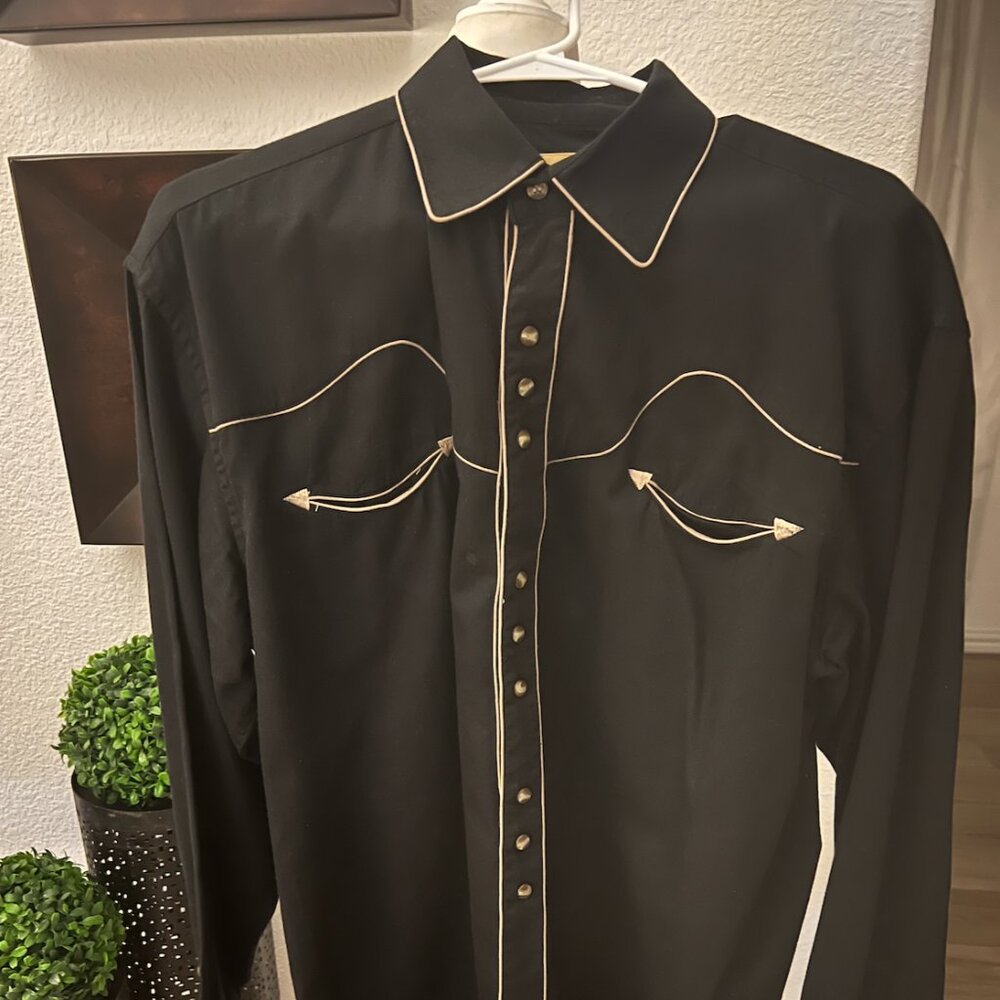 Vintage Larry Mahan Cowboy Collection Mens Large Brass Snap Western Shirt XL